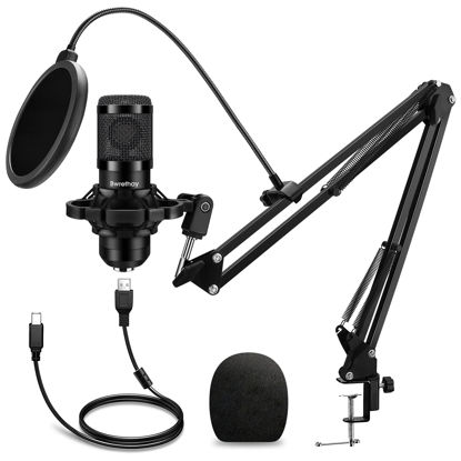 Picture of Bwrethay USB Microphone,192kHz/24Bit Plug & Play Professional PC Computer Condenser Cardioid Mic Kit with Sound Advanced Chipset, for Streaming, Podcast, Studio Gaming and Recording, Black