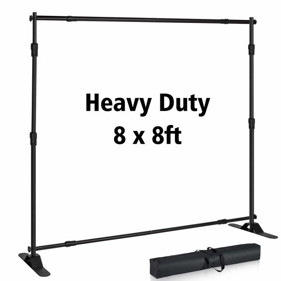 Picture of Photo Backdrop Stand - Heavy Duty Banner Holder Adjustable Photography Poster Stand - Height Up to 8x8 ft for Trade Show, Photo Booth, Parties, Wedding, Birthday, Photoshoot Background