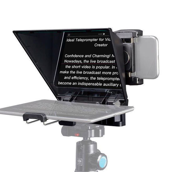 Picture of FEELWORLD TP2A 8" Teleprompters for iPad Smartphone Tablets DSLR Cameras Adjustable APP Compatible with iOS/Android Portable Teleprompter Kit with Remote Control & Lens Adapter Rings