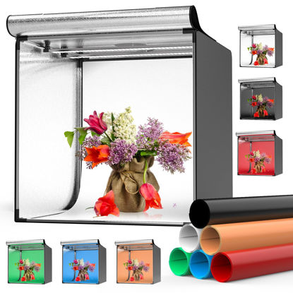 Picture of Photo Light Box 24"×24", WISAMIC Light Box Photography 240 LED Beads Photo Studio Light Box 3000-5500K CRI 95+ Product Photography Folding Light Box wiht 6 Colored Backdrops