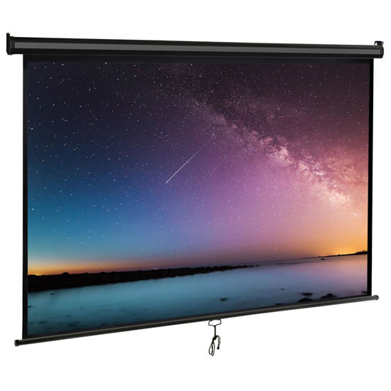 Picture of SUPER DEAL 80'' 16:9 HD Projection Screen Foldable Anti-Crease Portable Projector Movie Screen Manual Pull Down for Home Theater Presentation Education Outdoor Indoor Public Display, Black