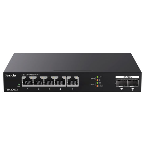 Picture of Tenda TEM2007X, 5 Port 2.5G Ethernet Switch, Unmanaged 2.5Gb Switch with 5 x 2.5G Ports & 2 x 10Gb SFP+ Slots, 50Gbps Switching Capacity, Plug & Play, Desktop/ Wall-Mount, Fanless Metal Design