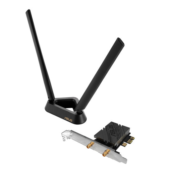 Picture of ASUS PCE-BE92BT WiFi 7 PCI-E Adapter with 2 External Antennas. Supporting 6GHz Band, 320MHz, Bluetooth 5.4, WPA3 Network Security, OFDMA and MU-MIMO, only Compatible with Intel motherboards