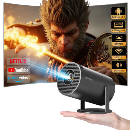 Picture of HIPPUS Mini Projector with WiFi and Bluetooth, Auto Keystone Ceiling Projector,2024 Upgraded 350ANSI, Smart Projector with Android11.0, Short Throw Outdoor Portable Movie Projector, HY300Pro