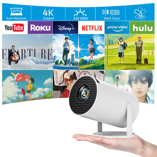 Picture of [180°Adjustable Stand] Smart Mini Projector with Android TV, Upgrade HY300 Pro Portable Projector with WiFi and Bluetooth, 4K Support, Auto Keystone, Portable Ceiling Projector For ios and Android.