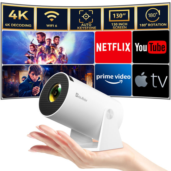 Picture of Aubor Mini Projector 1080P Support Smart Projector with Android TV 180° Rotatable Portable Projector with WiFi and Bluetooth5.2 Outdoor Short Throw Auto Keystone 130'' Screen Home Theater Projector