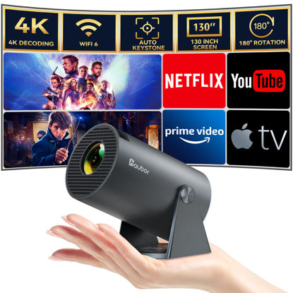 Picture of Aubor Mini Projector with Wifi and Bluetooth 1080P Support Smart Projector with Android TV 180° Rotatable Portable Outdoor Short Throw Projector Auto Keystone Home Theater for Phone/TV Stick/Laptop