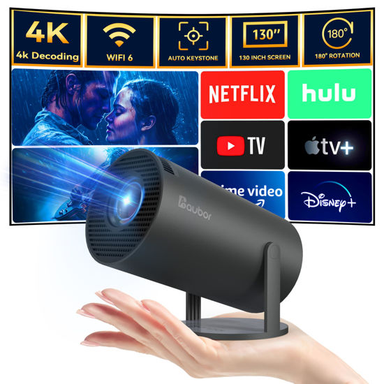 Picture of aubor Mini Projector with Android TV 11.0, Support 1080P Smart Portable Projector with 5G WiFi and Bluetooth, 10000 Lumen，Auto Keystone Correction, Premium 360 Sound, 40"-130" Screen Video Projector