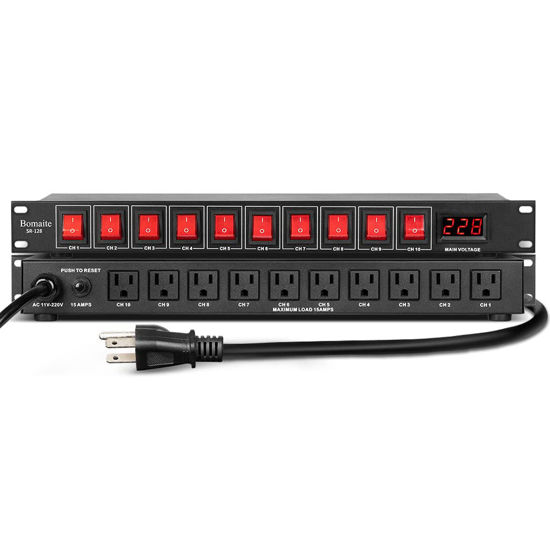 Picture of Bomaite SR-128 10 Outlet Power Sequencer Conditioner - 15A 1800W AC power Rack Mount Switch Conditioner, Pro Audio Digital Power Supply Surge Protector For Home Electrical Appliance,Computer Component