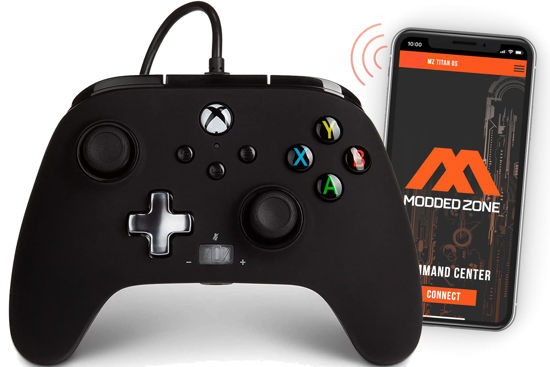 Picture of Black Smart Anti Recoil Modded Rapid Fire Custom WIRED Controller - Variety of Modes. Compatible with Xbox One S/X mods for All Major Shooter Games. Control mods via phone APP. Power A Enhanced Wired controller