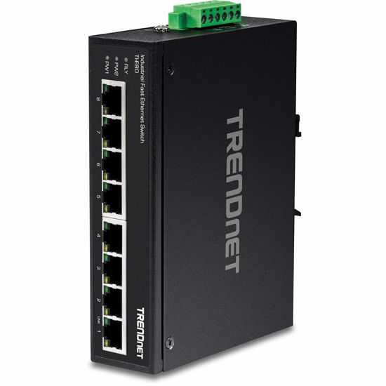 Picture of TRENDnet 8-Port Industrial Unmanaged Fast Ethernet DIN-Rail Switch, TI-E80 8 x Fast Ethernet Ports, 1.6Gbps Switching Capacity, IP30 Metal Switch, Lifetime Protection, Black