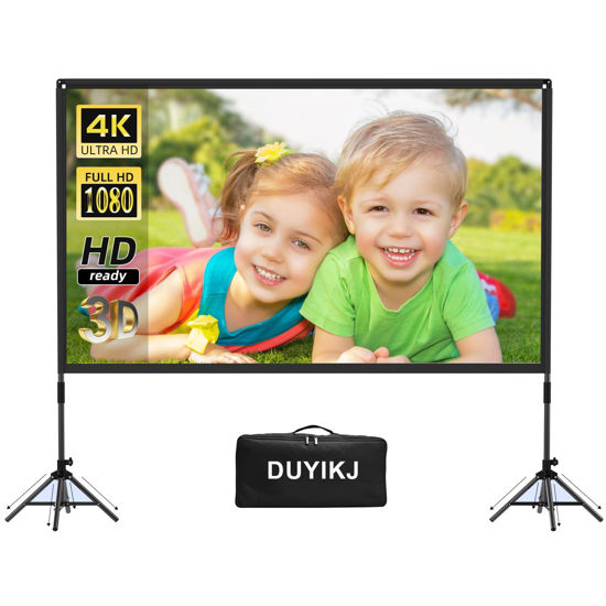 Picture of Projector Screen with Stand, DUYIKJ 100 inch Portable Foldable Projection Movie Screen Indoor Outdoor Four-Legged Stand Wrinkle-Free16:9 4K HD with Carry Bag for Home Theater Backyard Movie Night