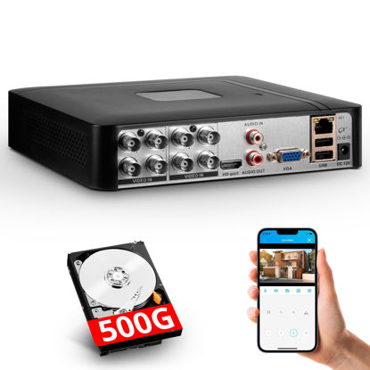 Picture of 8 Channel Security DVR Recorder with 500G HDD, 8CH Hybrid 4-in-1 CCTV DVR for Surveillance Camera, Supports 8CH Analog Cameras, DVR for Security Camera Home Surveillance System, Mobile APP & PC Remote