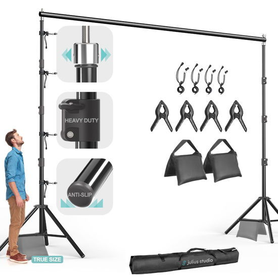 Picture of Julius Studio [Enhanced Heavy Duty] 10 x 10 ft. (W x H) Adjustable Backdrop Stand Background Support, New Metal Cap Design, Strong No Shaking No Bending, Upgraded Joints, Photography Studio, JSAG660