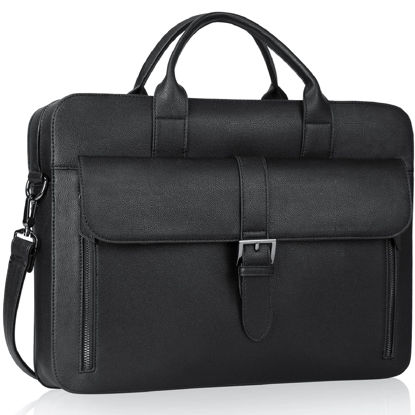 Picture of ESTARER Laptop Briefcase 15.6 Inch, Men’s Briefcase for Business/Travel, Leather Computer Office Work Bag, Water Resistant Laptop Bag, Black