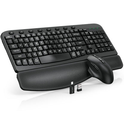 Picture of Wireless Keyboard and Mouse Combo, Ergonomic Wave Keys, Cushioned Plam Rest, Comfortable Silent Natural Typing, 2.4G Lag-Free, Full Size Keyboards Cordless Set for Multi-OS, Windows/Mac -SABLUTE