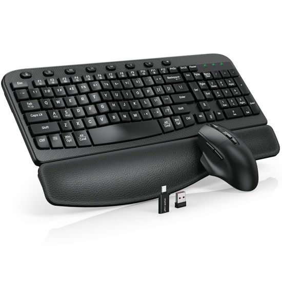 Picture of Wireless Keyboard and Mouse Combo, Ergonomic Wave Keys, Cushioned Plam Rest, Comfortable Silent Natural Typing, 2.4G Lag-Free, Full Size Keyboards Cordless Set for Multi-OS, Windows/Mac -SABLUTE