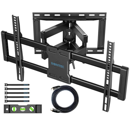 Picture of BONTEC Full Motion TV Wall Mount for 37-86 Inch TVs Hold up to 144lbs, Swivel & Tilt TV Mount Extendable Double Arm Fits 16" Studs, Max VESA 600x400mm with Hole Drilling Template