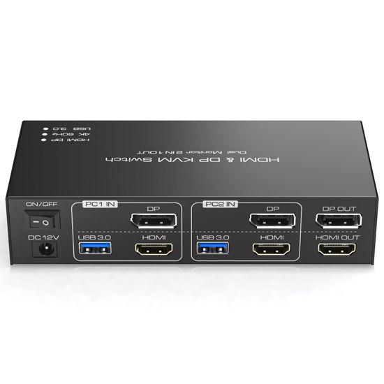 Picture of HDMI+Displayport KVM Switch 2 Monitors 2 Computers 4K@60Hz KVM Switcher Dual Monitor for 2 PC Share 2 Monitors and 4 USB 3.0 Ports Support Extended/Copy Mode with Desktop Controller&2 USB Cables