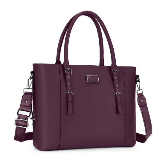 Picture of MOSISO PU Leather Laptop Tote Bag for Women (17-17.3 inch), Plum