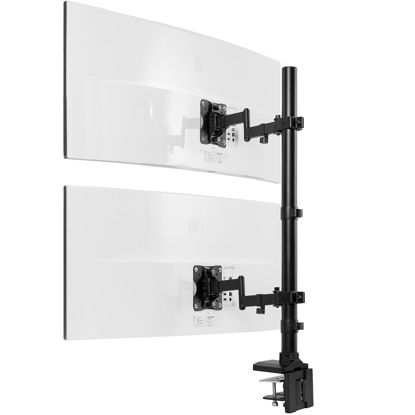 Picture of VIVO Dual Vertically Stacked Ultra-Wide Monitor Desk Mount with Extension Arms, Extra Tall Heavy Duty Adjustable Stand for 2 Ultrawide Screens up to 43 inches, 50 lbs Capacity, Black, STAND-V202T