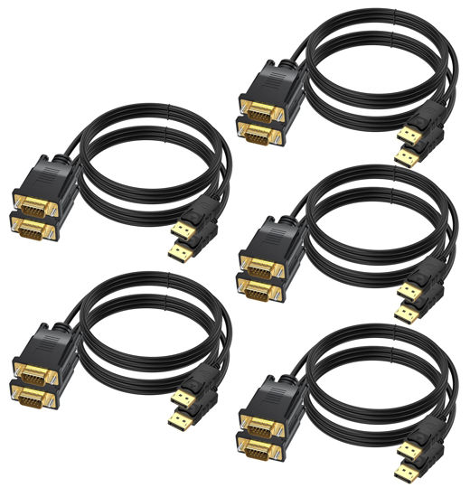 Picture of DisplayPort to VGA Cable 6 FT, 10-Pack Display Port DP to VGA Adapter Cord Male to Male HD Video 1080P for Computer, Monitor, TV, Projector