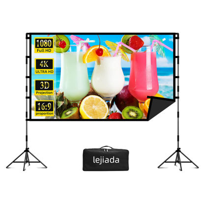 Picture of Projector Screen and Stand, 100 inch lejiada Black Projection Screen with Stand Portable Foldable Movie Screen with Carry Bag for Indoor Outdoor Home Theater Backyard Cinema