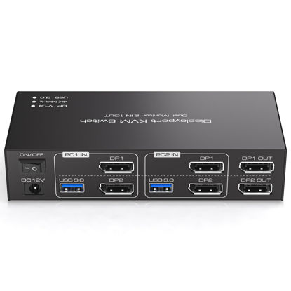 Picture of Displayport KVM Switch 2 Monitors 2 Computers 4K@144Hz USB3.0 KVM Switch Dual Monitor for 2 Computers Share 2 Monitors and 4 USB Devices Support Extended/Copy Mode with Desktop Controller