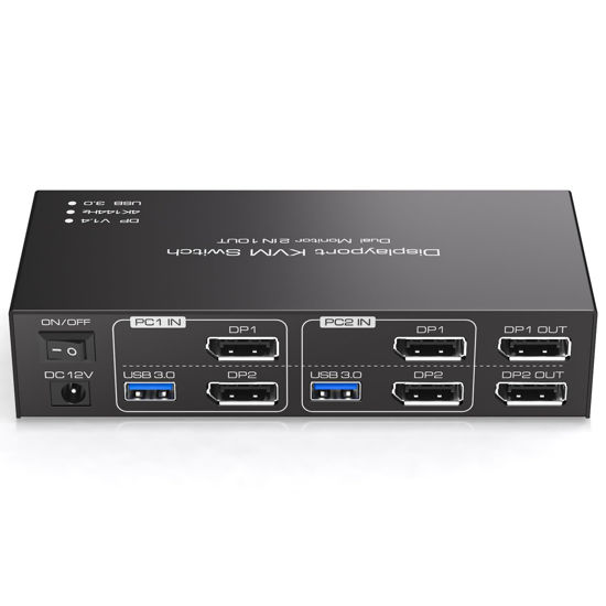 Picture of Displayport KVM Switch 2 Monitors 2 Computers 4K@144Hz USB3.0 KVM Switch Dual Monitor for 2 Computers Share 2 Monitors and 4 USB Devices Support Extended/Copy Mode with Desktop Controller