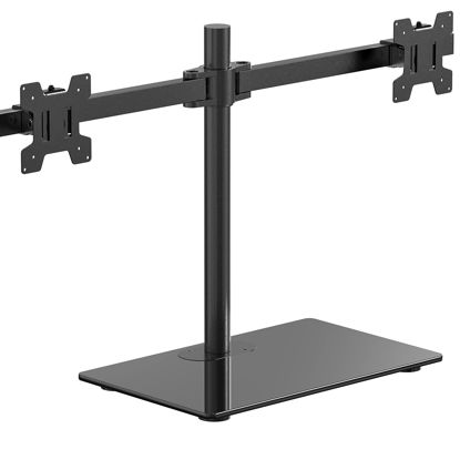 Picture of WALI Free Standing Dual Monitor Stand, Height Adjustable Monitor Mount with Glass Base, Fits LCD LED Flat Curved Screen up to 27 inch, 22lbs, with Grommet Base (GMF002)