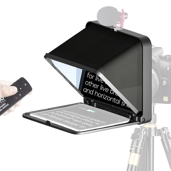 Picture of LENSGO TC7 8” Teleprompter for iPad Tablet Smartphone DSLR Camera, APP Compatible with iOS & Android System for Online Teaching Vlog Live Streaming Interview, Fold in One Sec-Black