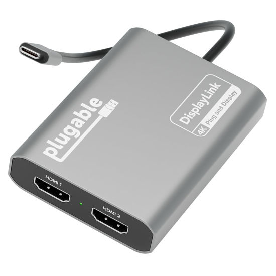 Picture of Plugable USB C to HDMI Adapter, Dual Monitor 4K 60Hz for Apple Mac M1/M2/M3, DisplayLink Multiple Displays for Thunderbolt MacBook or iMac, Driver Required (USBC-6950M)