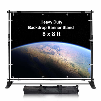 Picture of AkTop 8x8 ft Heavy Duty Backdrop Banner Stand Kit, Adjustable Photography Step and Repeat Stand for Parties, Portable Trade Show Photo Booth Background with Carrying Bag