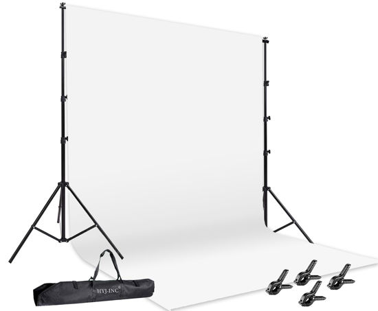 Picture of HYJ-INC Photo Video Studio 12 x10ft 100% Muslin White Backdrop with 10 x 8.5ft Stand Photography Background Support System Kit,Clamp, Carry Bag