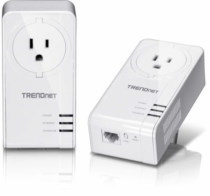 Picture of TRENDnet Powerline 1300 AV2 Adapter With Built-in Outlet Adapter Kit, Includes 2 x TPL-423E Adapters, IEEE 1905.1 & IEEE 1901, Gigabit Port, Range Up To 300m (984 ft), White, TPL-423E2K