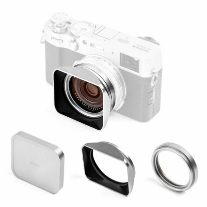 Picture of NiSi NC UV Adapter Hood Kit for Fujifilm X100 Series (Silver) - Lens Protection Filter for Fuji X100 Cameras (X100, X100S, X100F, X100T, X100V, X100VI) - 49mm Front Filter Thread, Press-On Metal Hood