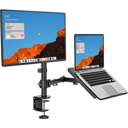 Picture of WALI Laptop and Monitor Stand Fully Adjustable Monitor Mount and Laptop Tray for 1 Laptop Notebook up to 17 inch and 1 Screen up to 27 inch, 22 lbs, Weight Capacity (M001LP), Black