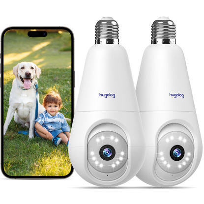 Picture of Hugolog 2K Light Bulb Security Cameras Wireless Outdoor - 2.4GHz Cameras for Home Security Indoor with AI Motion Detection,Starlight Color Night Vision, 360°Auto Tracking, Siren Alarm, 24/7 Recording