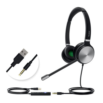 Picture of Yealink UH36 Professional Wired Headset - Telephone Headphones for Calls and Music, Noise Cancelling Headset with Mic for Computer PC Laptop（for Teams Optimized, Stereo,3.5mm Jack/USB Connection）