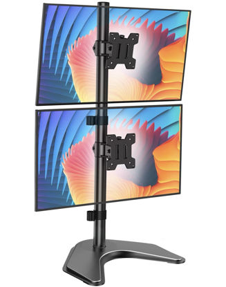 Picture of HUANUO Dual Monitor Stand,Vertical Stack Screen Free-Standing Holder LCD Desk Mount Fits Two 13 to 32 Inch Computer Monitors with C Clamp Grommet Base Stacking Displays Tilt Swivel Height Adjustable