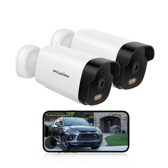 Picture of LaView 5MP Security Camera Outdoor with Color Night Vision,3K Wired Cameras for Home Security,IP65 Waterproof Camera, 24/7 Live Video,2 Way Talk,Cloud Storage/SD Slot,Compatible with Alexa(2 Pack)