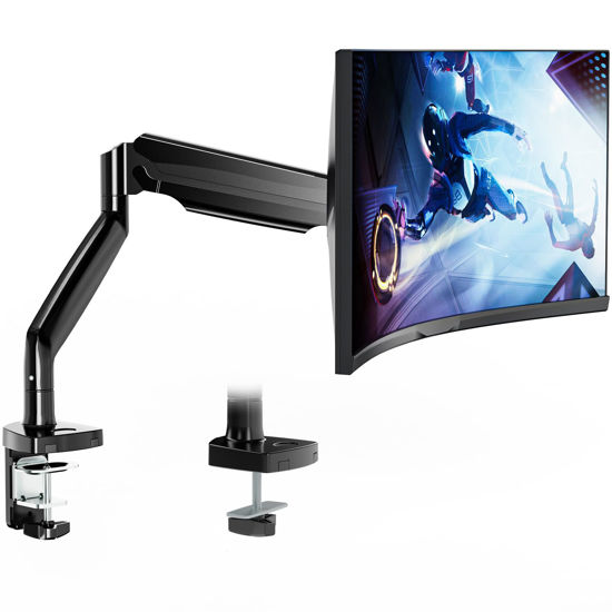 Picture of WALI Single Monitor Arm, Gas Spring Single Monitor Mount up to 35 inches and 26.4 lbs, Heavy Duty Monitor Arm Desk Mount, Ultrawide Monitor Mount Desk with C Clamp and Grommet Base (GSMP001XL), Black