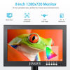 Picture of JINSWY 8 Inch Small HDMI Monitor, Security Monitor Screen 1280x720 16:9 IPS Metal Mini CCTV Monitor Support HDMI/VGA/AV/BNC Input with Wall Bracket, Remote, Speakers, Suitable for Security Camera