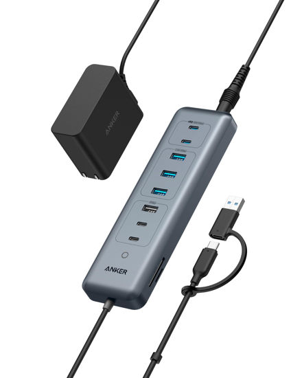 Picture of Anker USB-C Hub,11-in-1 10Gbps Data Hub with 4 USB-A and 4 USB-C Ports, 100W USB-C PD-in, Card Reader, 2-in-1 USB Connector, for USB-A and USB-C Laptop, MacBook, iPad and More (65W Adapter Included)