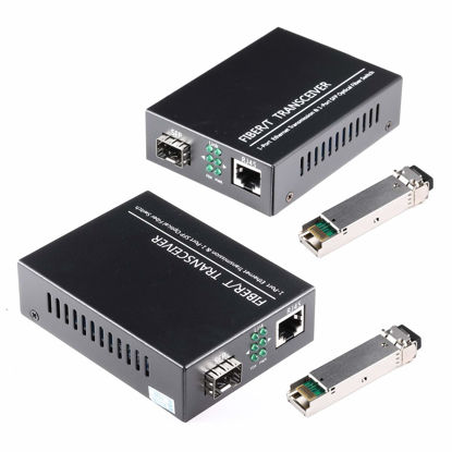 Picture of A Pair of 1.25G/s Bidi Gigabit Single-Mode Fiber Ethernet Media Converter with 2PCS Bidi SFP LC Transceiver Module Included, 10/100/1000Base-Tx to 1000Base-SX SMF RJ45 to SFP Slot up to 30KM