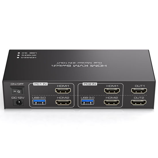 Picture of HDMI KVM Switch 2 Monitors 2 Computers 4K@120Hz USB 3.0 KVM Switches for 2 Computers Share Dual Monitor and 4 USB Devices Support Extended/Copy Mode with DC 12V/1A&Wired Controller