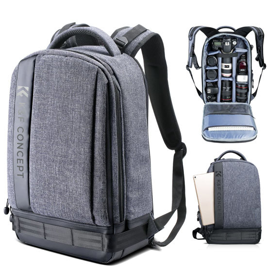 Picture of K&F Concept Professional Camera Backpack Large Size Photography Bag Compatible with Camera DSLR, 14.4'' Laptop,Tripod (Grey)