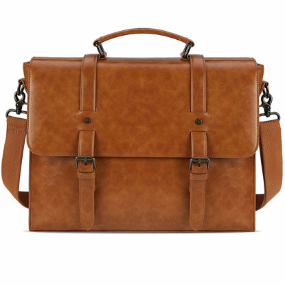 Picture of Mens Messenger Bag Vintage 15.6 Inch Waterproof Leather Laptop Briefcase Large Satchel Shoulder Bag Retro Office College Computer Bag, Brown