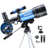 Picture of AOMEKIE Telescopes for Kids 2 Eyepieces 150X Telescopes for Astronomy Beginners Adults with Smartphone Adapter Moon Filter 3X Barlow 70mm Travel Telescope Astronomy for Kids