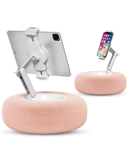 Picture of Viozon Tablet Stand Pillow, Compatible with 4.7"-13" Phone/Tablet, iPad, iPhone, Samsung, Google, Kindle, 360°Adjustable Phone Holder for Bed with Soft Plush Fabric, and Detachable Bowl, Pink